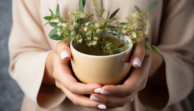 Una donna con un fiore fresco che si gode il calore estivo generato dall'AI