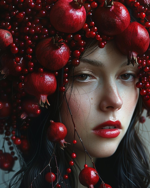 una donna con un fiore rosso sulla testa indossa una fascia rossa