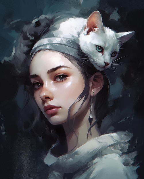 Una donna con un gatto in testa