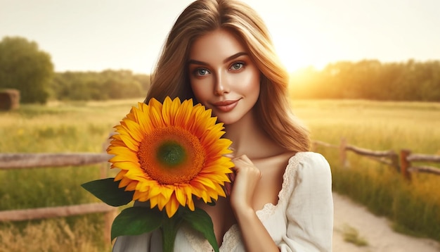 Una donna con un girasole in mano