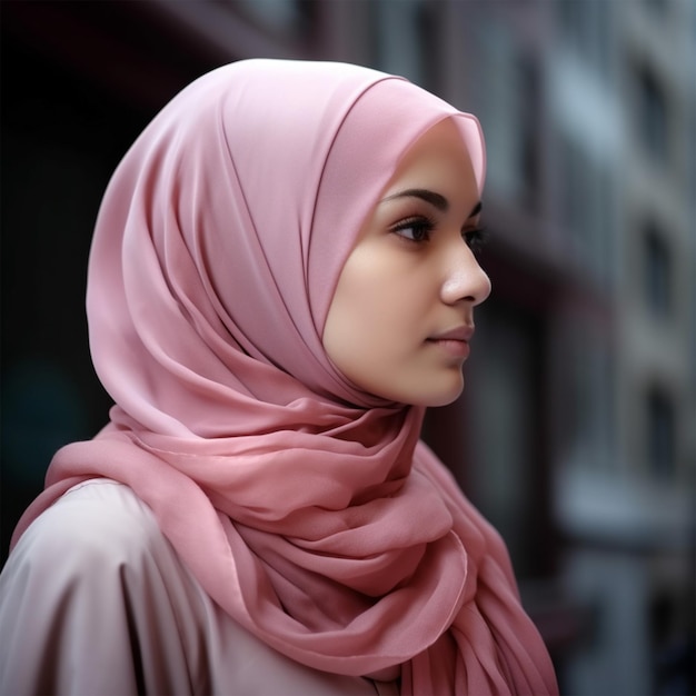 Una donna con un hijab rosa