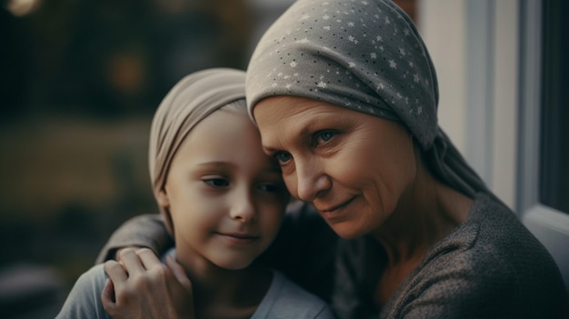 Una donna con un malato di cancro la sta abbracciando.