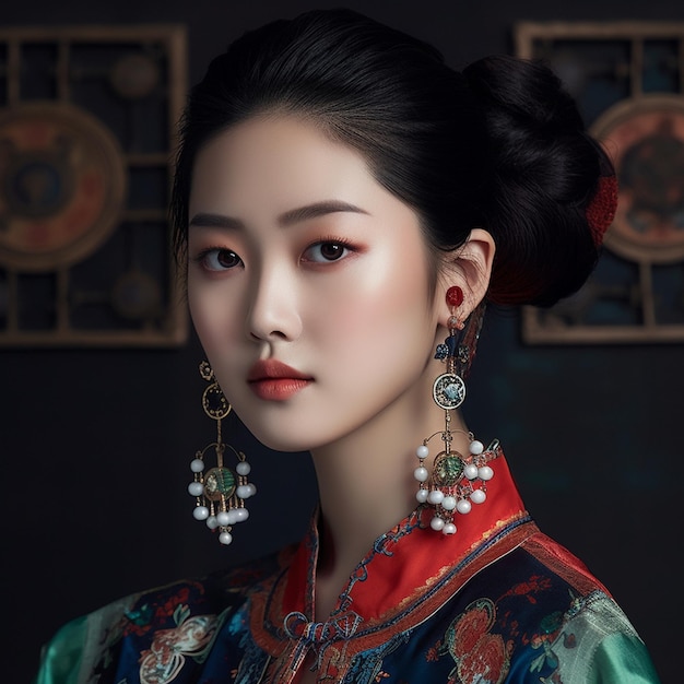 Una donna con un orecchino che dice "geisha".