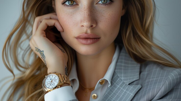 una donna con un orologio al polso e un tatuaggio sul braccio