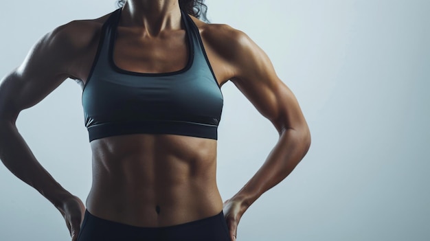 una donna con un reggiseno sportivo nero sulla schiena si trova con le mani sui fianchi