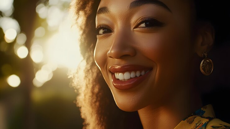 Foto una donna con un sorriso che dice naturale