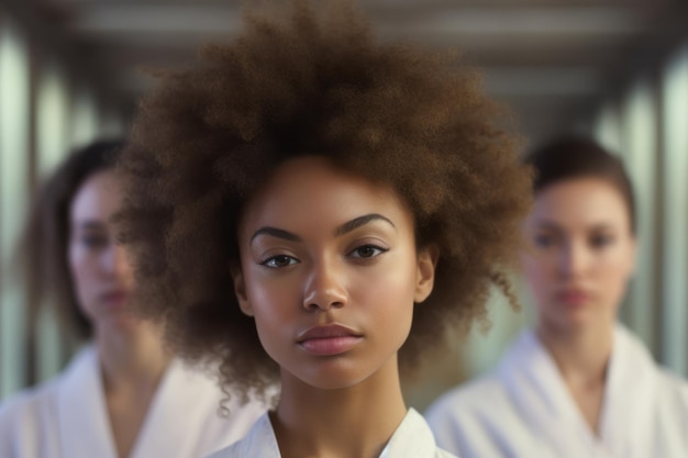 Una donna con un taglio di capelli naturale si trova in una sala termale.