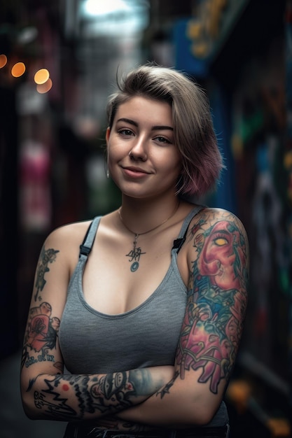 Una donna con un tatuaggio sul braccio