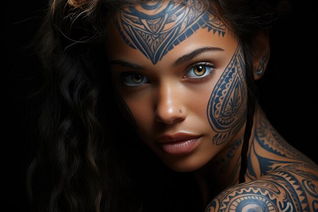 una donna con un tatuaggio sulla faccia