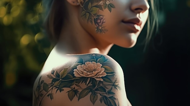 Una donna con un tatuaggio sulla spalla