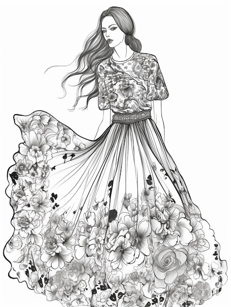 una donna con un vestito a fiori sopra un'ai generativa