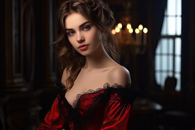 Una donna con un vestito rosso