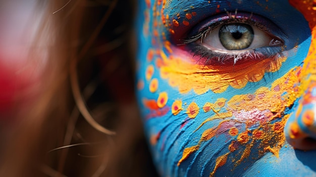 Una donna con un viso colorato dipinto ai