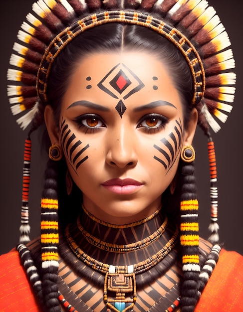 Una donna con un volto dipinto con un motivo tribale.