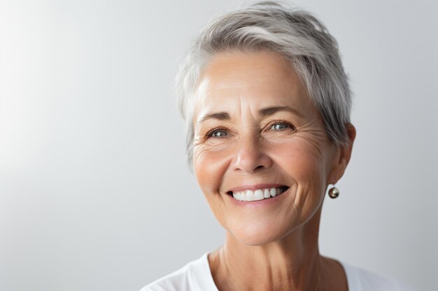 una donna con una camicia bianca e un sorriso