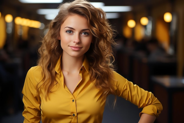 Una donna con una camicia gialla