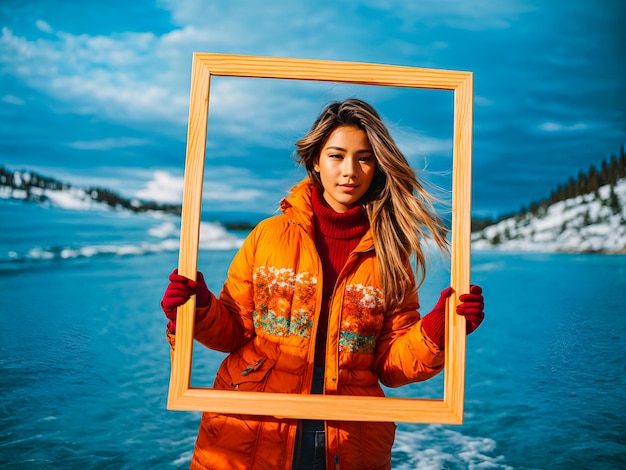 Una donna con una cornice vestita di vestiti da inverno