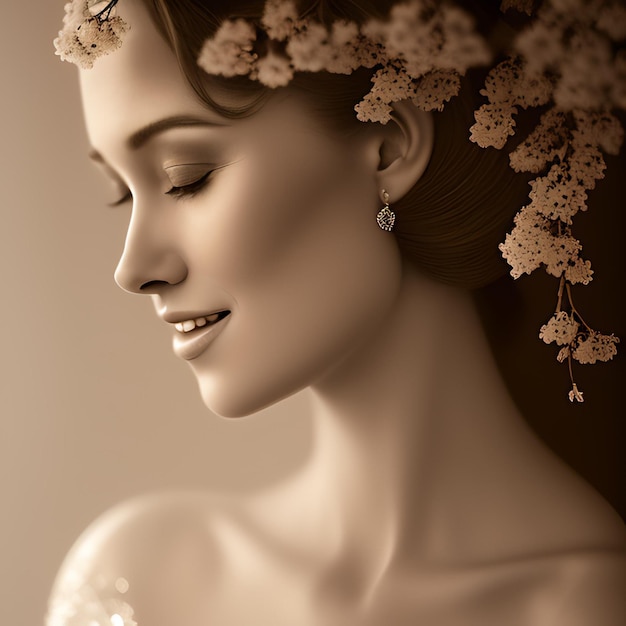 Una donna con una corona di fiori in testa