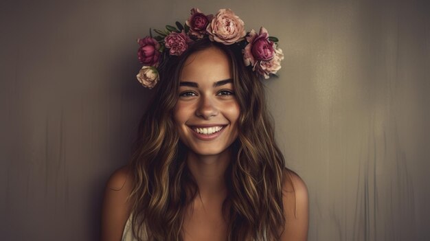 Una donna con una corona di fiori in testa