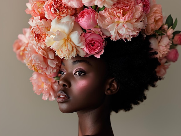 Una donna con una corona di fiori sulla testa