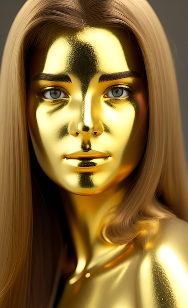 Una donna con una faccia d'oro dipinta sul viso