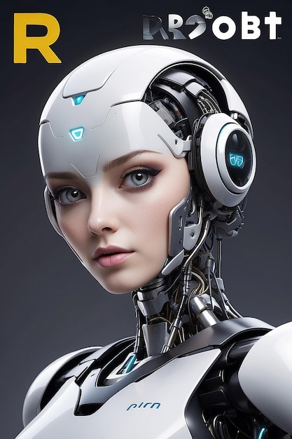 Una donna con una faccia da robot e le parole robot in basso a destra