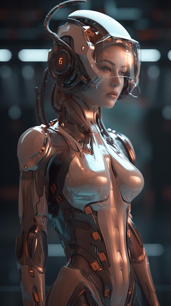 Una donna con una faccia da robot e una testa che dice robot.
