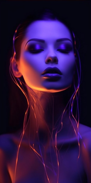 una donna con una luce viola nei capelli