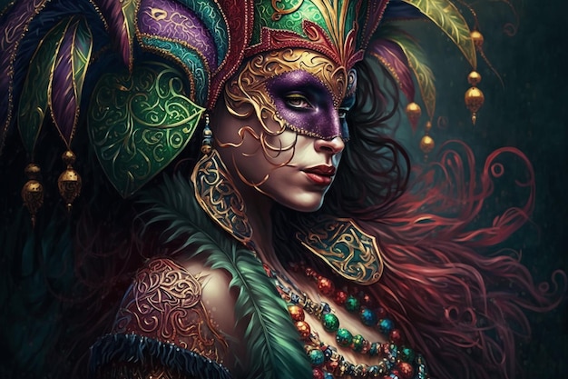 Una donna con una maschera da mardi gras