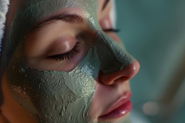 Una donna con una maschera si rilassa in una spa