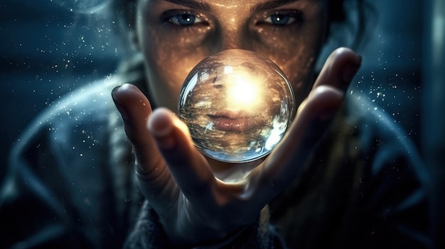 Una donna con una sfera di cristallo Arte dell'IA generativa