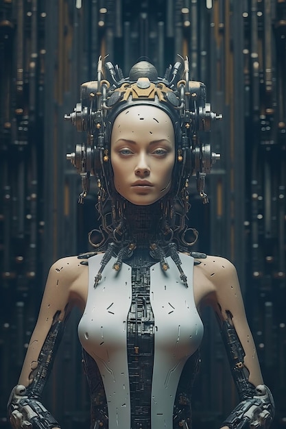 Una donna con una testa di robot e una testa che dice "robot"