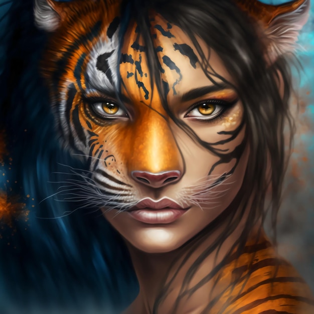Una donna con una tigre sul viso