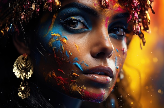 una donna con vernice colorata sul viso