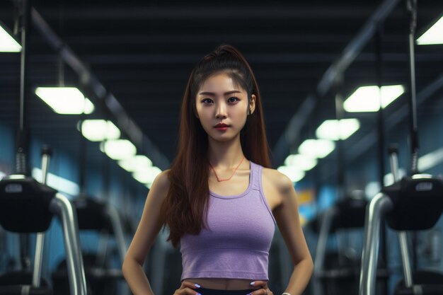 Una donna coreana che posa in abiti da ginnastica contro