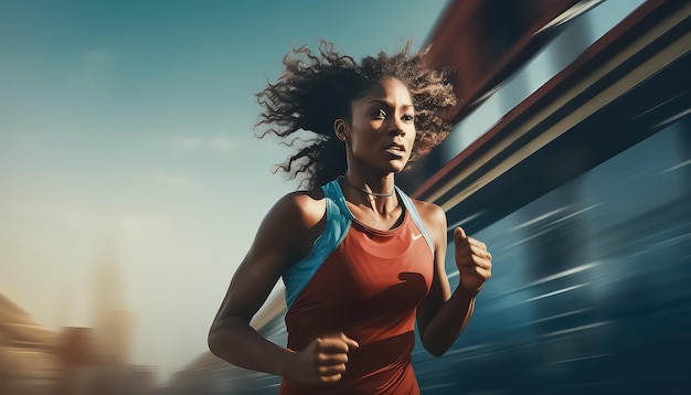 una donna corre i 100 metri all'aperto