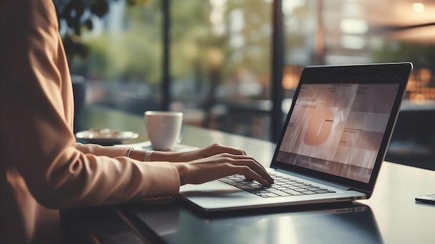 Una donna d'affari con un computer portatile Ai generativo