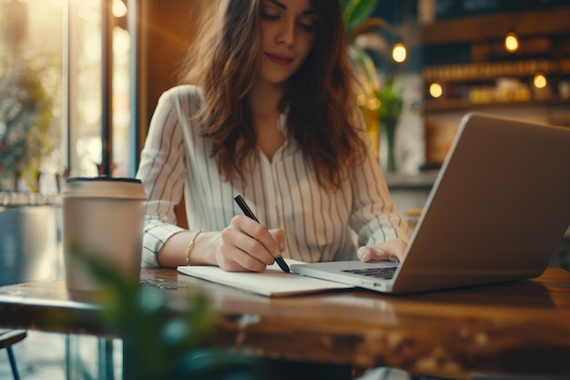 Una donna d'affari concentrata che scrive su un portatile