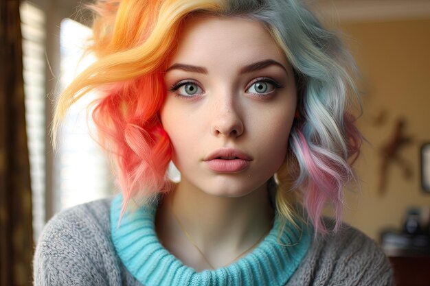 Una donna dai capelli colorati