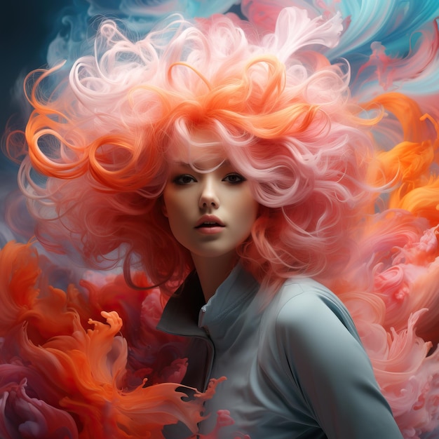 Una donna dai capelli rosa e arancioni