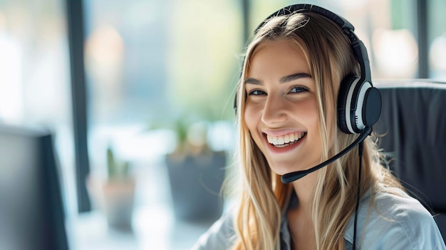 Una donna del servizio di supporto consiglia i clienti nel call center