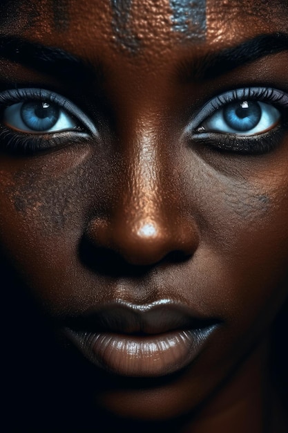 Una donna di colore con gli occhi azzurri