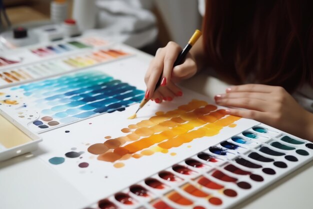 Una donna dipinge con la vernice in mano.