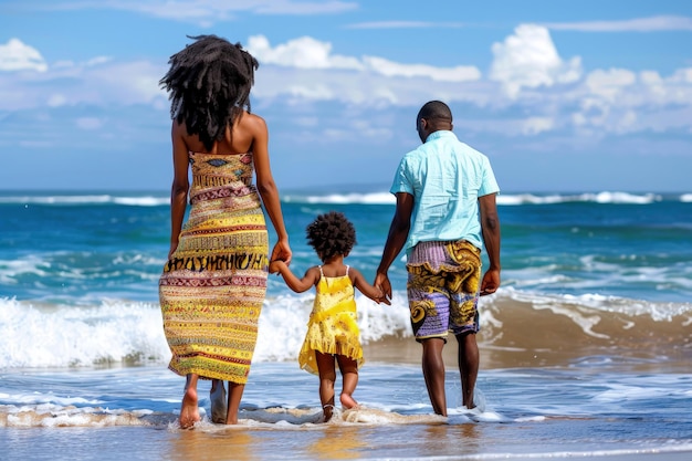 Una donna e due bambini che camminano sulla spiaggia