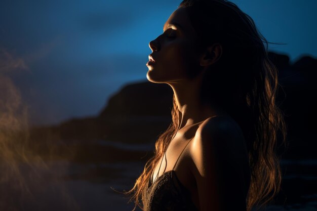 una donna è silhouetted contro il cielo notturno