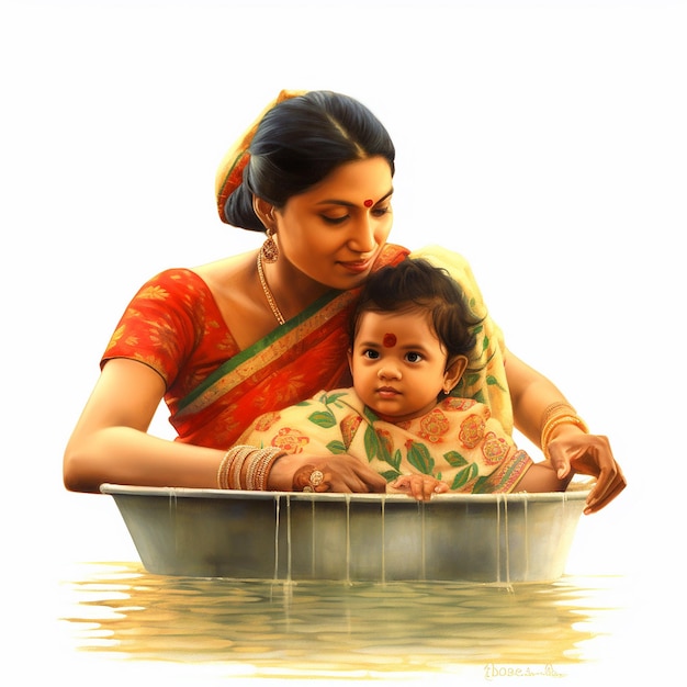 Una donna e un bambino sono seduti in una vasca.