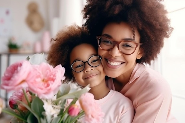 una donna e un bambino sorridono con gli occhiali.