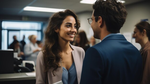 Una donna e un uomo impegnati in una discussione in un ufficio