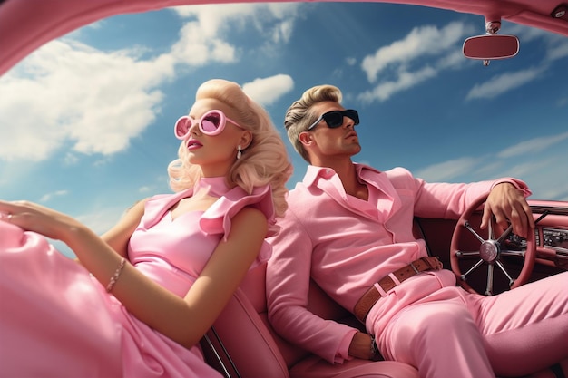 Una donna e un uomo indossano il costume di Barbie e Ken