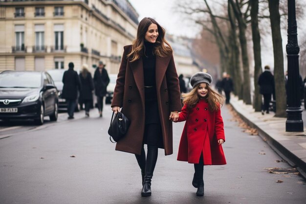 una donna e una bambina che camminano per una strada